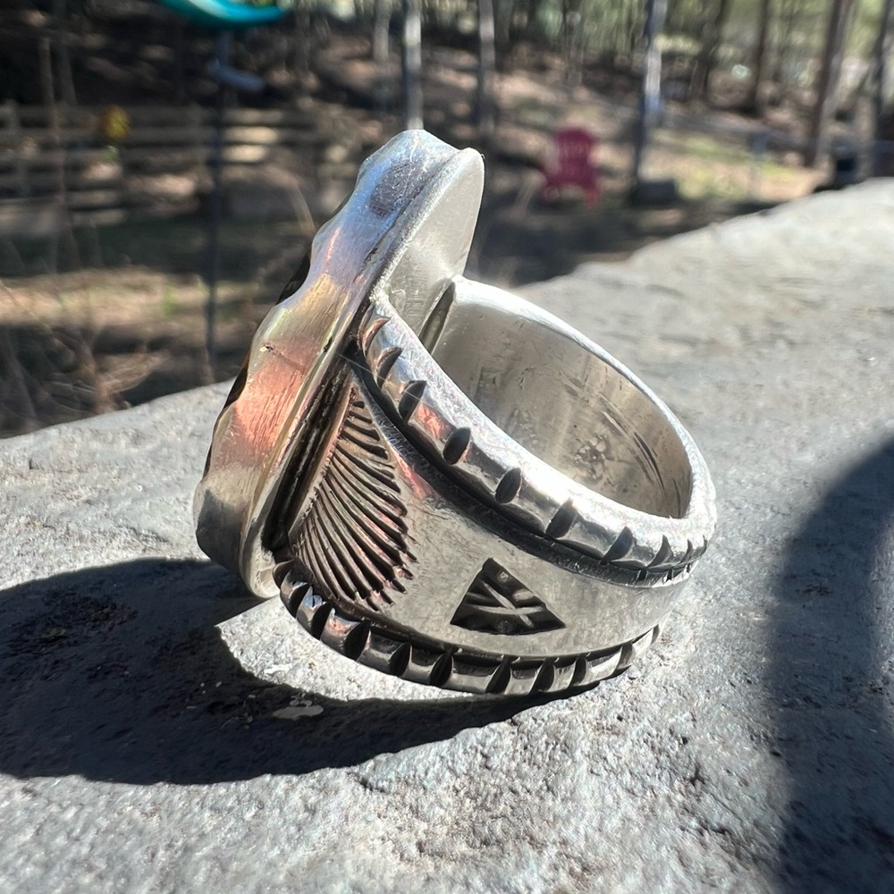 Native American Blackjack Turquoise Ring - Picture 6 of 8
